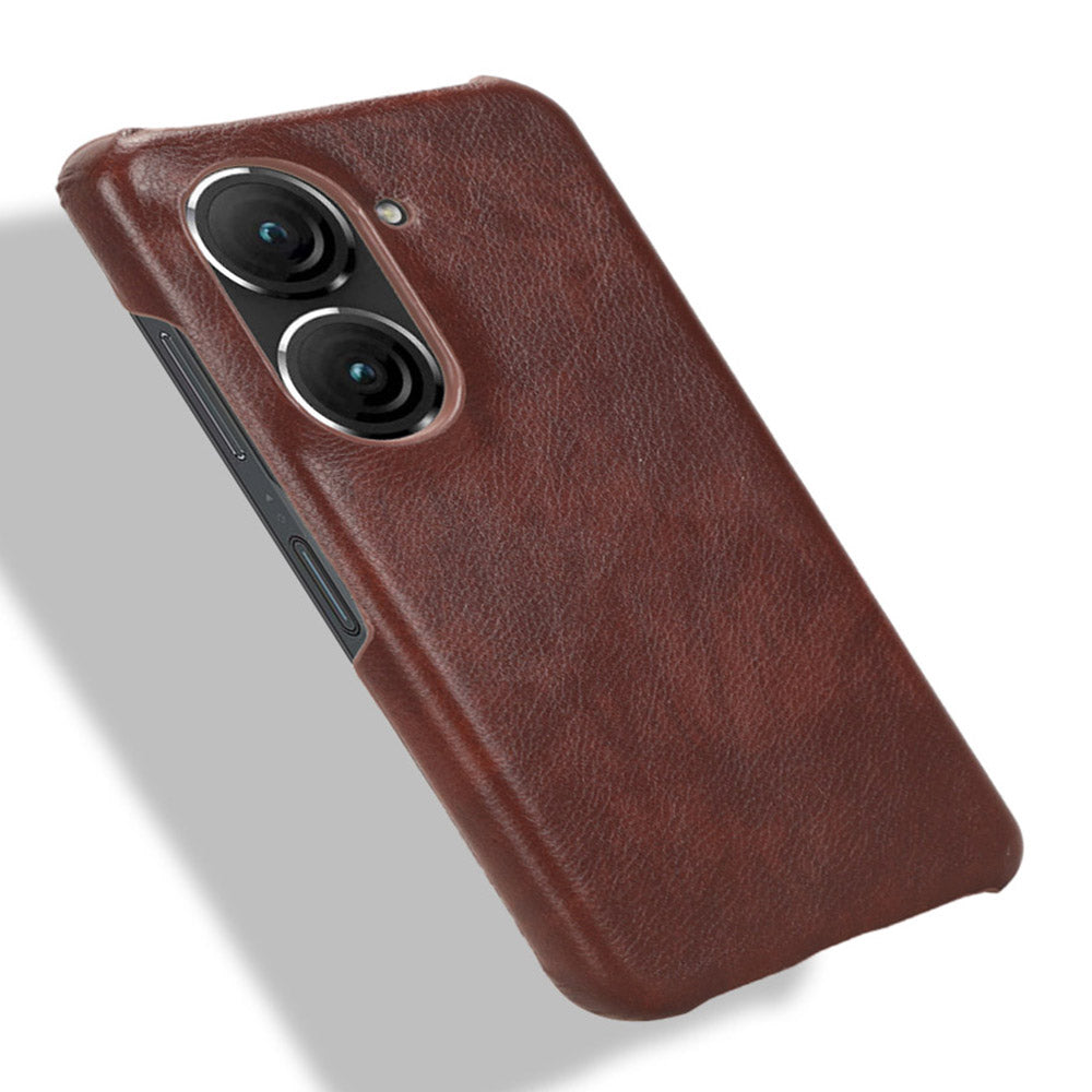 Uniqkart for Asus Zenfone 9 5G Litchi Texture Phone Case PU Leather + TPU Protective Cover - Brown