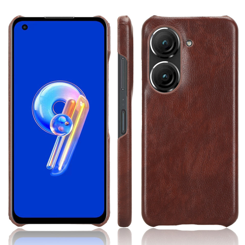 Uniqkart for Asus Zenfone 9 5G Litchi Texture Phone Case PU Leather + TPU Protective Cover - Brown