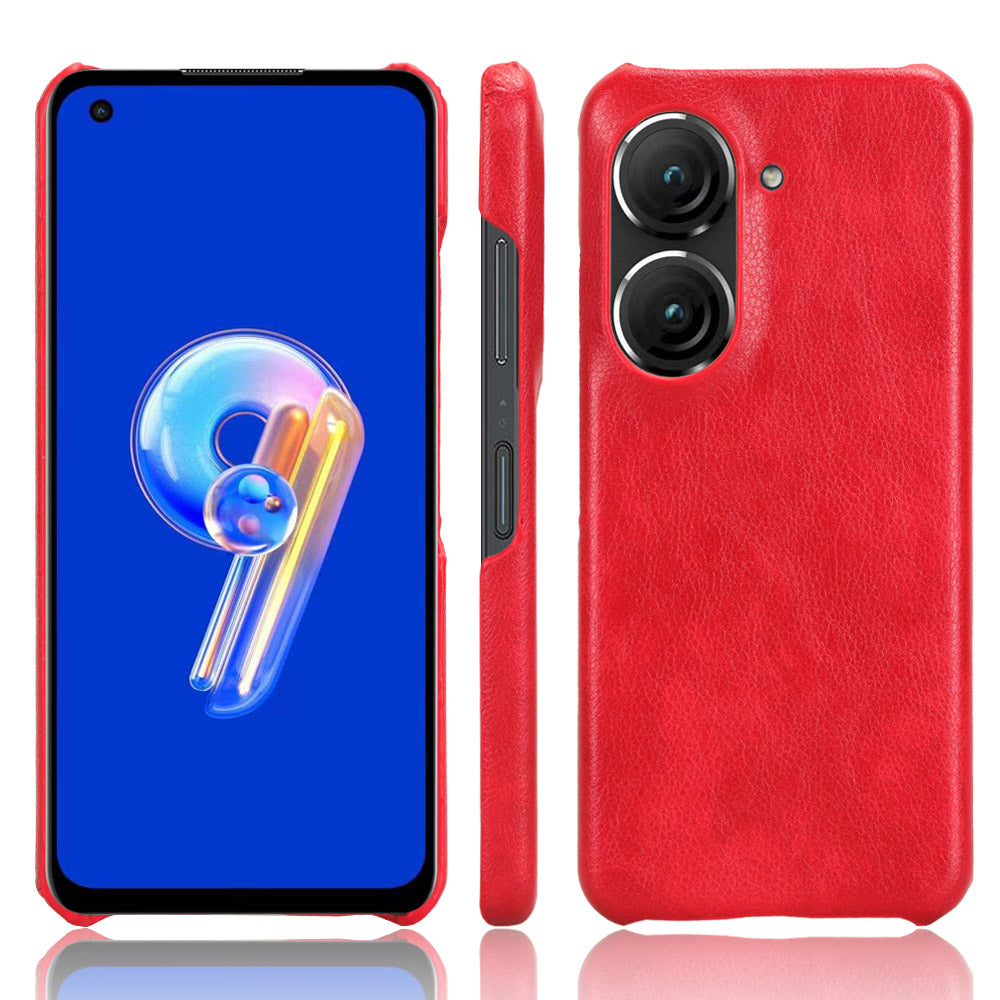Uniqkart for Asus Zenfone 9 5G Litchi Texture Phone Case PU Leather + TPU Protective Cover - Red