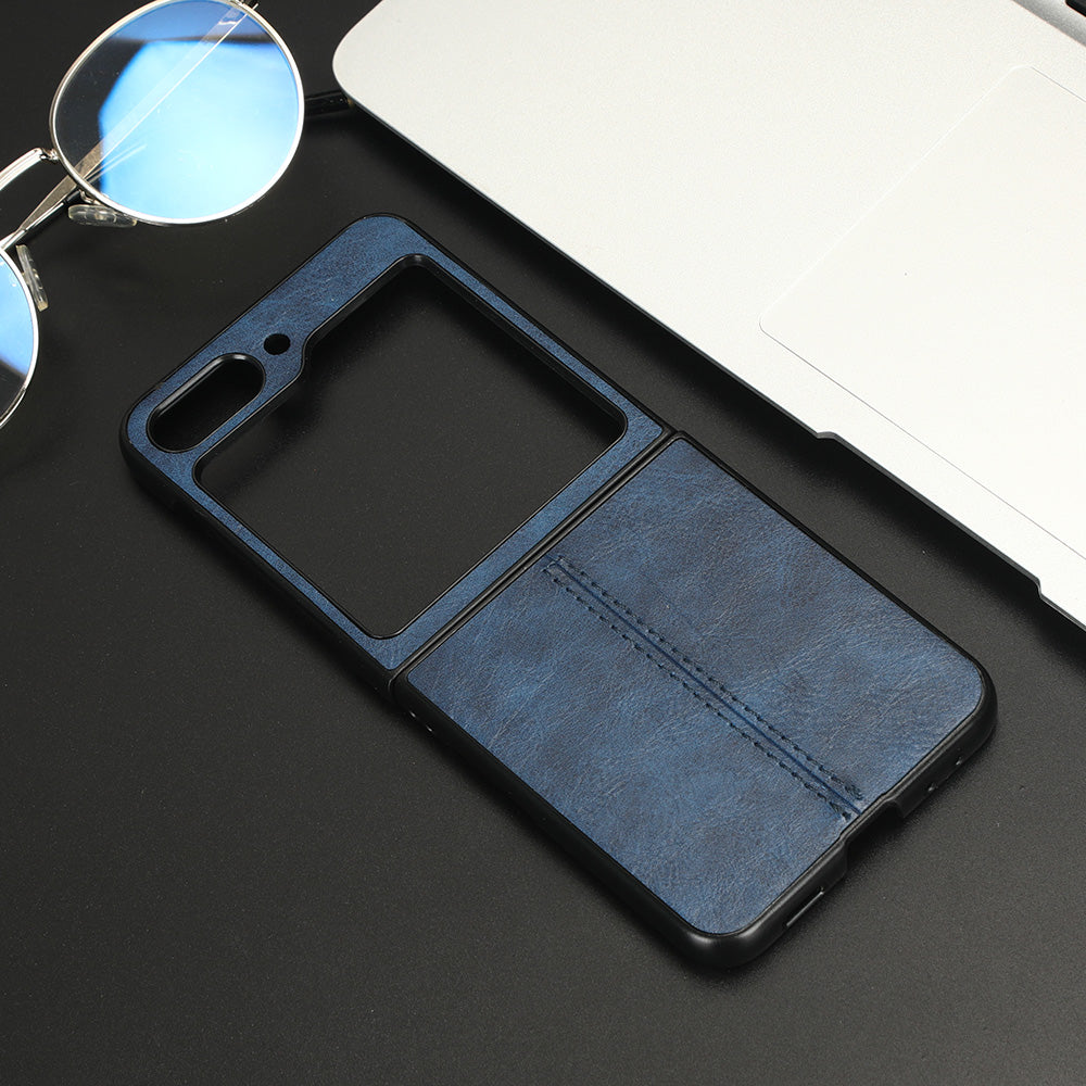 Uniqkart for Samsung Galaxy Z Flip5 5G PU Leather + Hard PC Phone Case Stitching Lines Shockproof Cover - Blue
