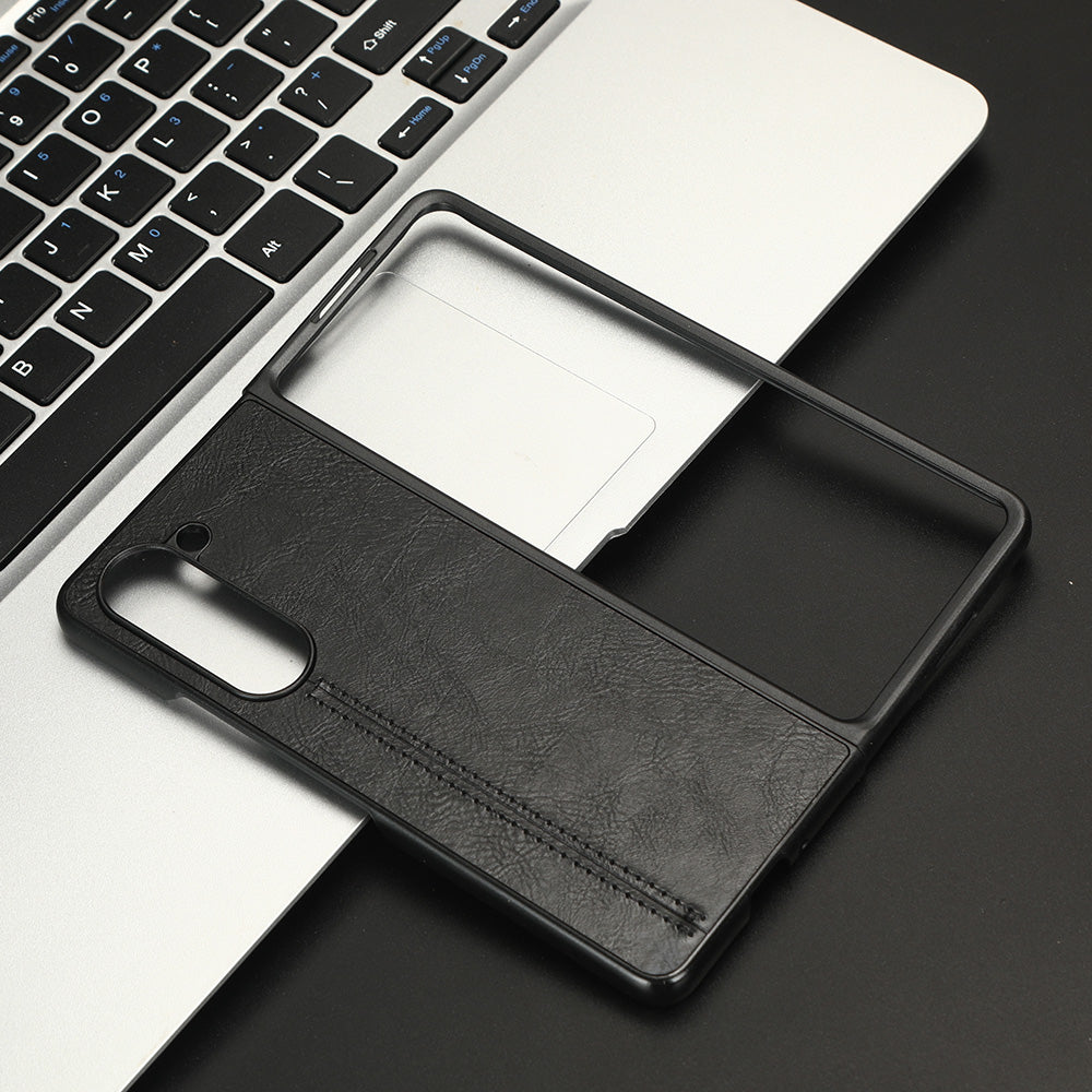 Uniqkart for Samsung Galaxy Z Fold5 5G PU Leather PC Phone Case Anti-Scratch Stitched Protective Cover - Black
