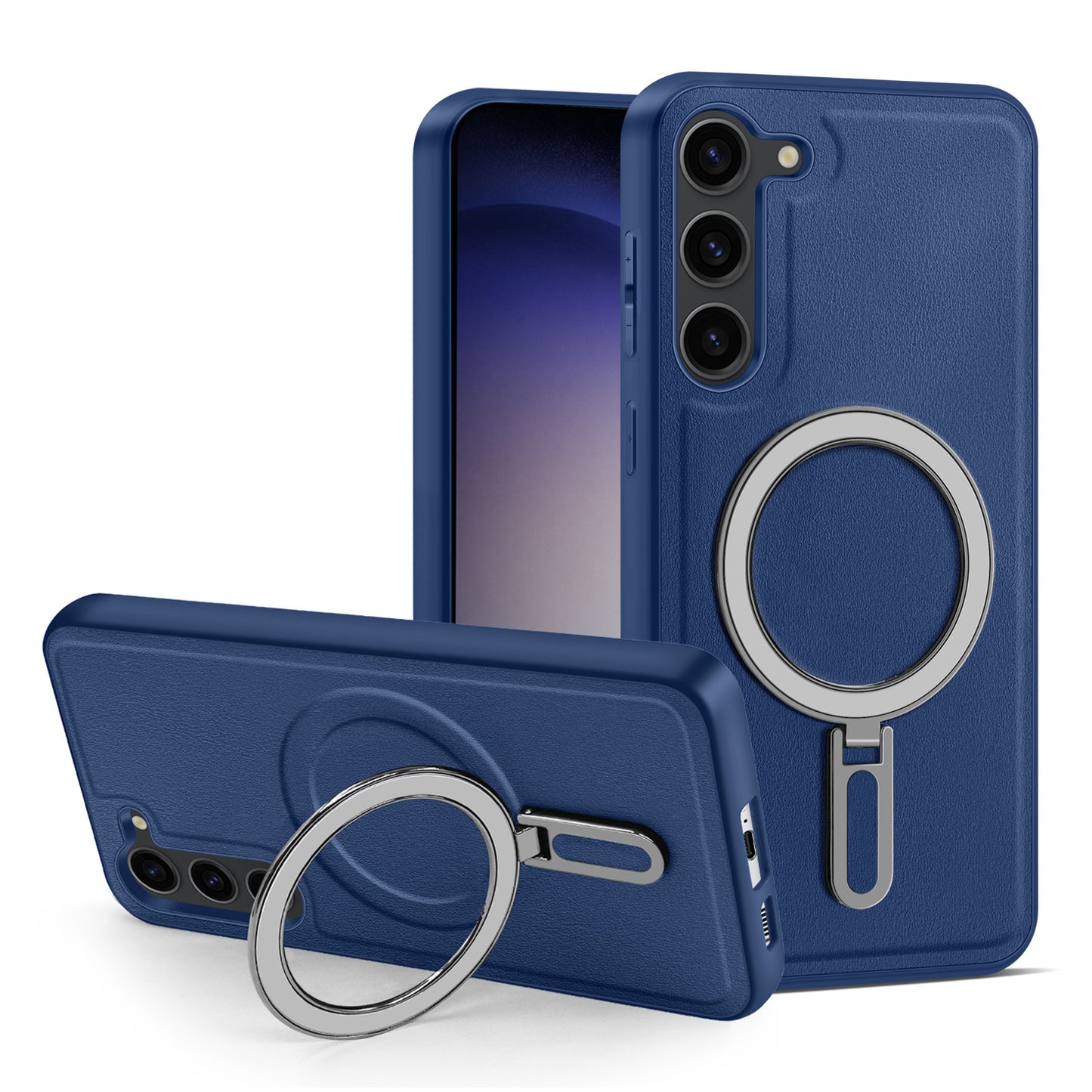 Uniqkart for Samsung Galaxy S23+ PU Leather+PC+TPU Cover Kickstand Phone Case Compatible with MagSafe - Blue
