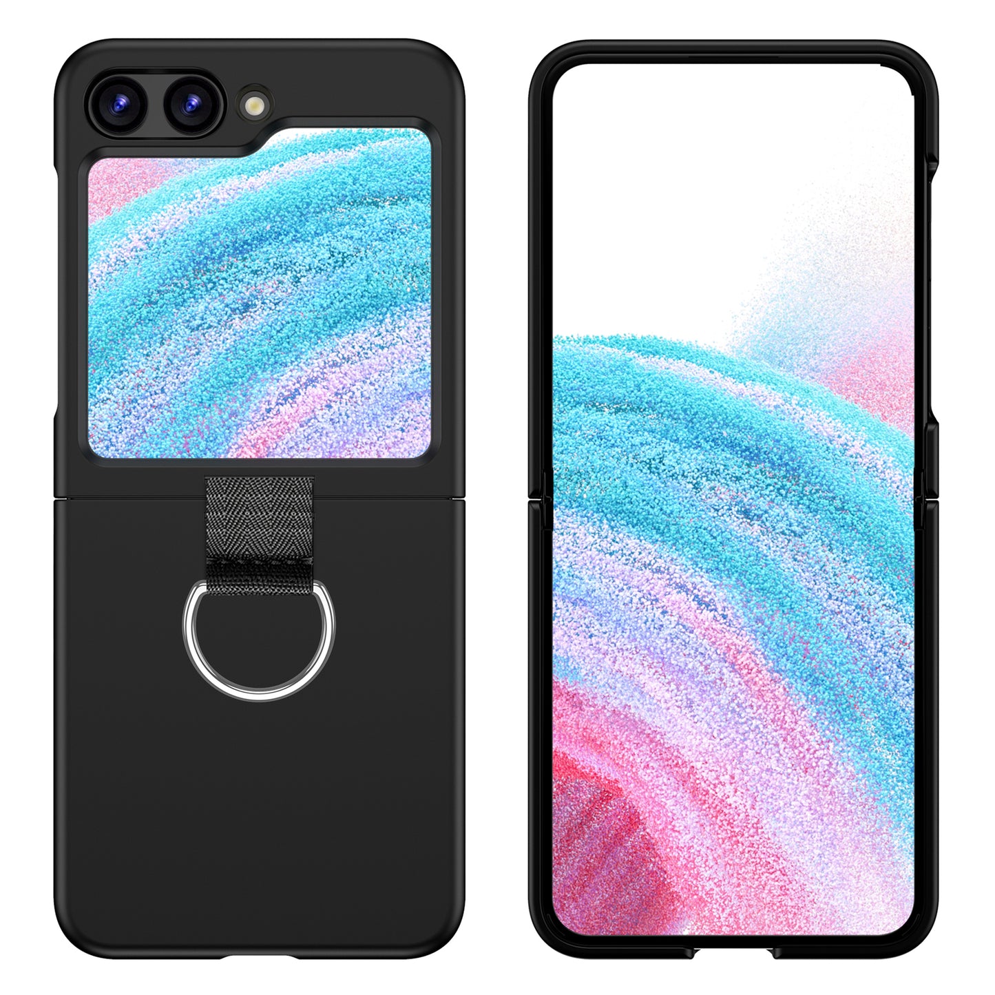 Uniqkart for Samsung Galaxy Z Flip5 5G Hard PC Phone Case Anti-scratch Cover with D-Shape Ring Holder - Black
