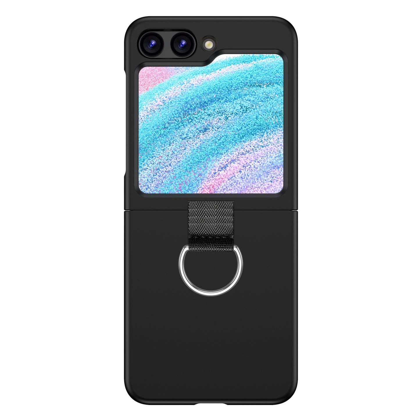 Uniqkart for Samsung Galaxy Z Flip5 5G Hard PC Phone Case Anti-scratch Cover with D-Shape Ring Holder - Black