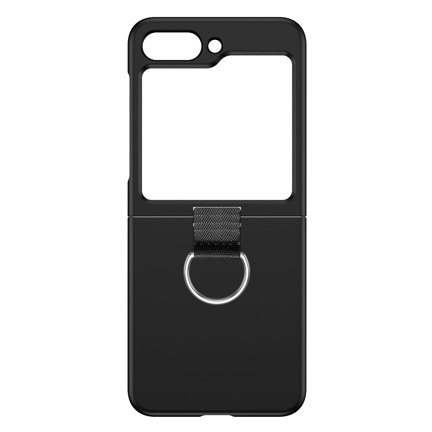Uniqkart for Samsung Galaxy Z Flip5 5G Hard PC Phone Case Anti-scratch Cover with D-Shape Ring Holder - Black