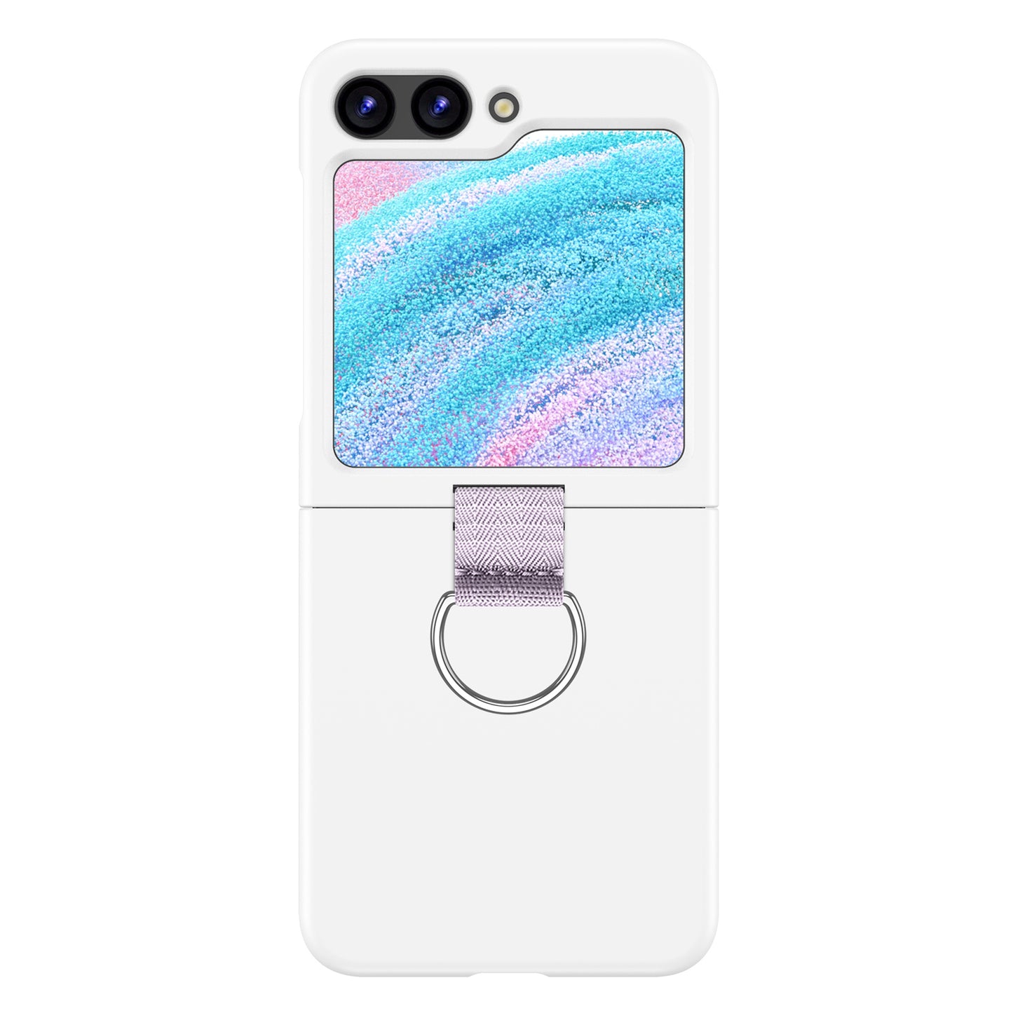 Uniqkart for Samsung Galaxy Z Flip5 5G Hard PC Phone Case Anti-scratch Cover with D-Shape Ring Holder - White
