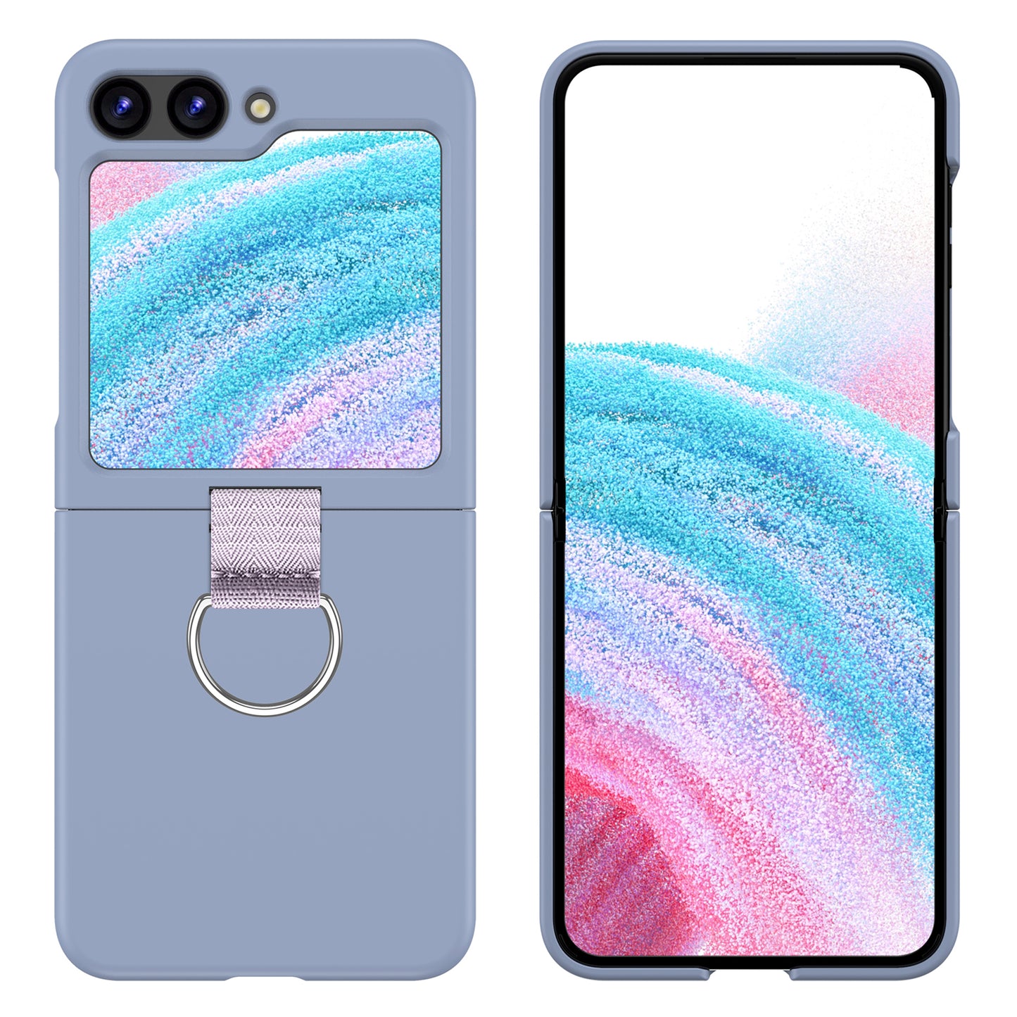 Uniqkart for Samsung Galaxy Z Flip5 5G Hard PC Phone Case Anti-scratch Cover with D-Shape Ring Holder - Lavender Blue