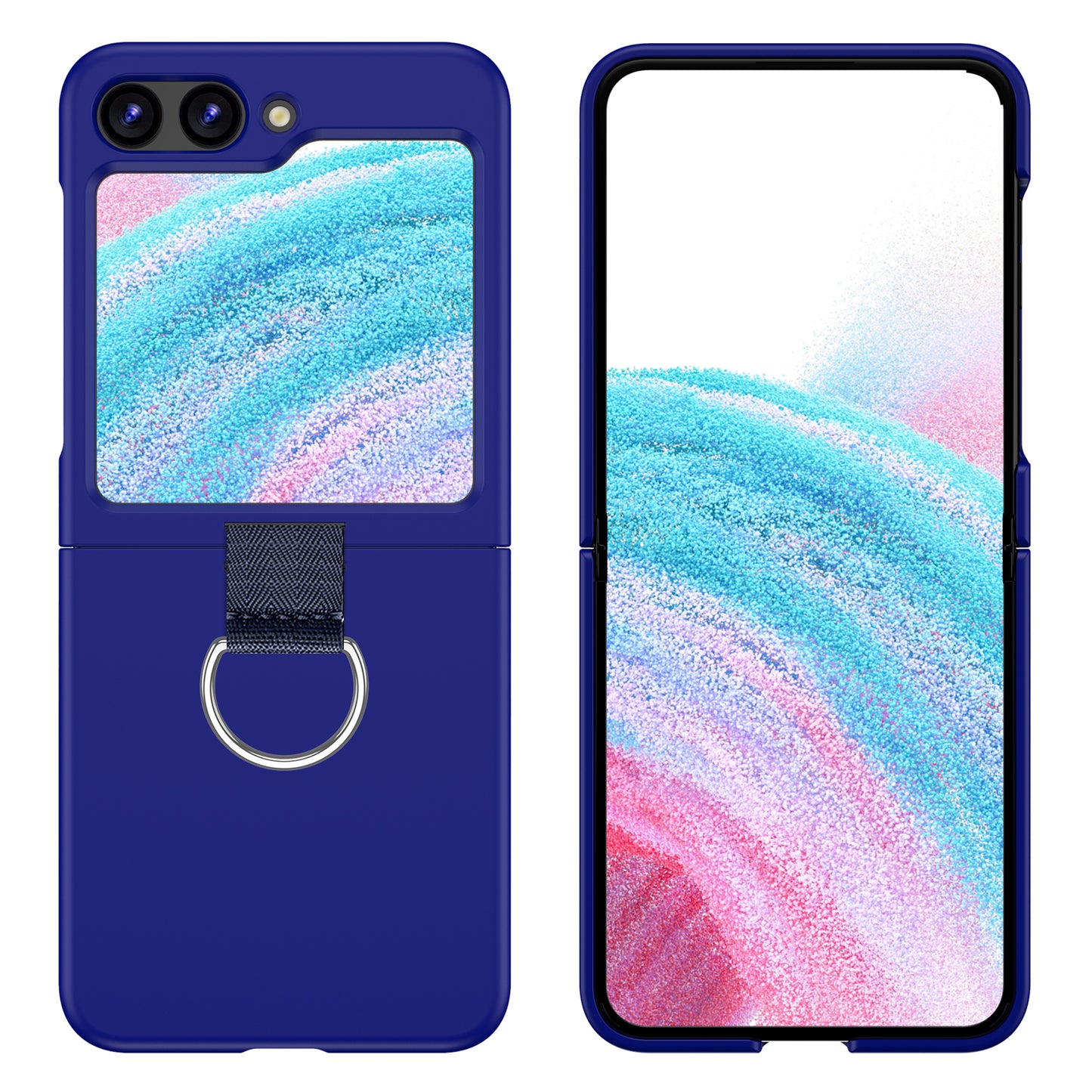 Uniqkart for Samsung Galaxy Z Flip5 5G Hard PC Phone Case Anti-scratch Cover with D-Shape Ring Holder - Klein Blue