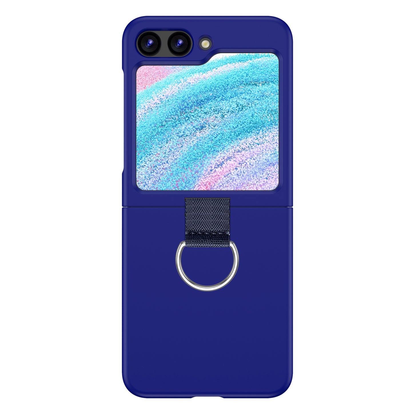 Uniqkart for Samsung Galaxy Z Flip5 5G Hard PC Phone Case Anti-scratch Cover with D-Shape Ring Holder - Klein Blue