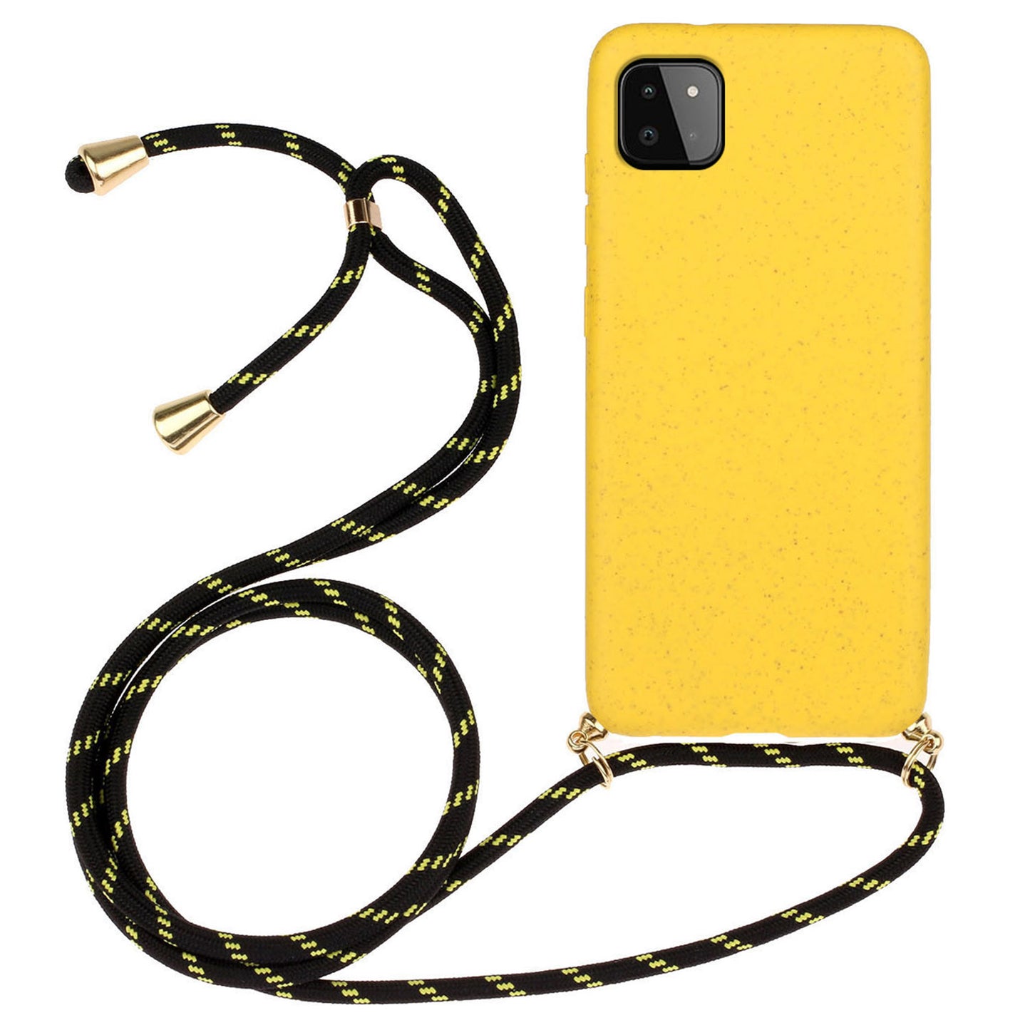 Uniqkart for Samsung Galaxy A22 5G (EU Version) Biodegradable Wheat Straw+TPU Case Phone Cover with Lanyard - Yellow