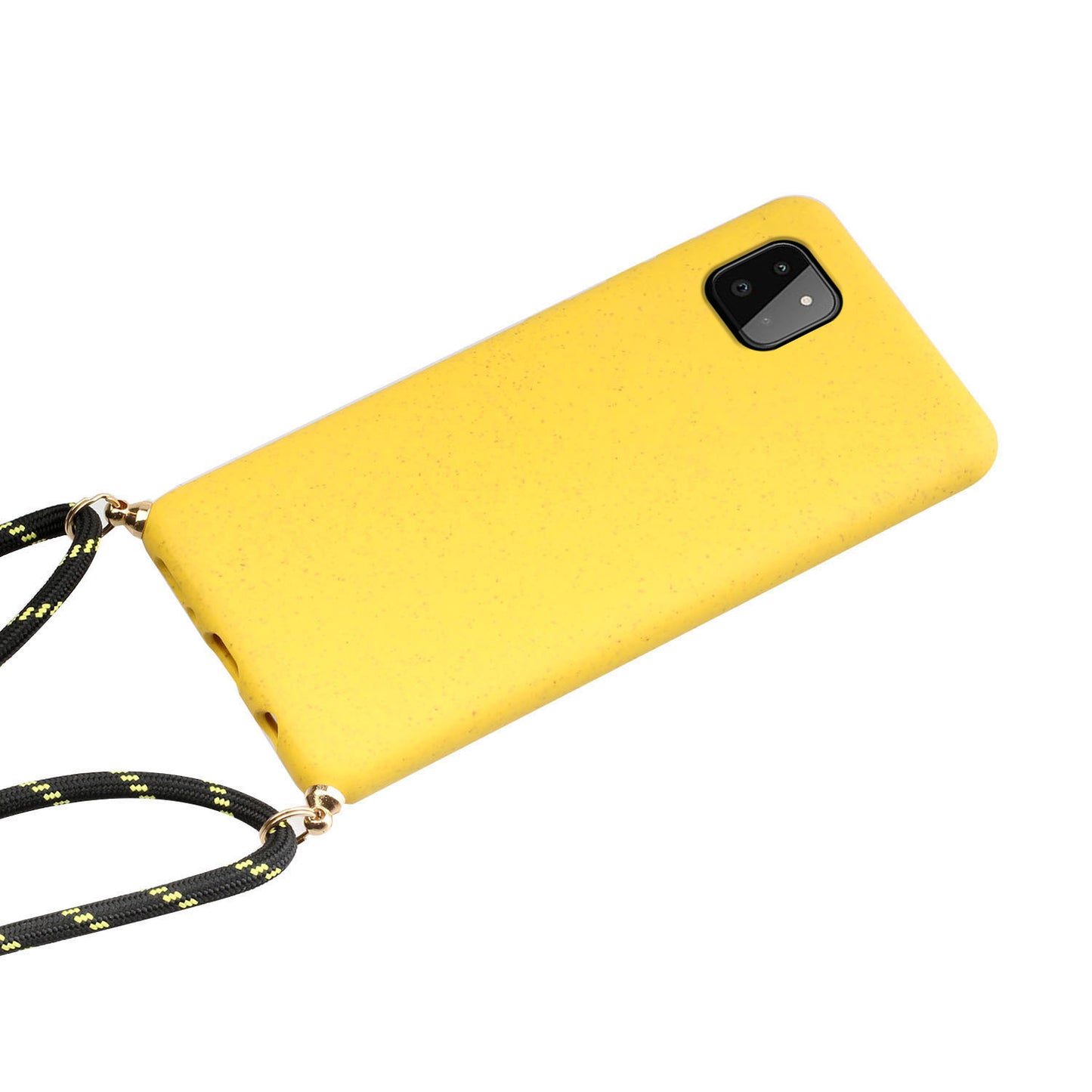 Uniqkart for Samsung Galaxy A22 5G (EU Version) Biodegradable Wheat Straw+TPU Case Phone Cover with Lanyard - Yellow