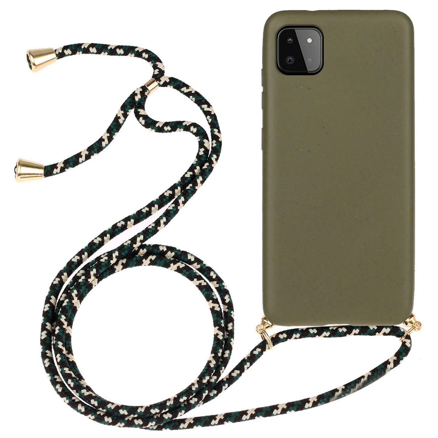 for Samsung Galaxy A22 5G (EU Version) Biodegradable Wheat Straw+TPU Case Phone Cover with Lanyard - Army Green