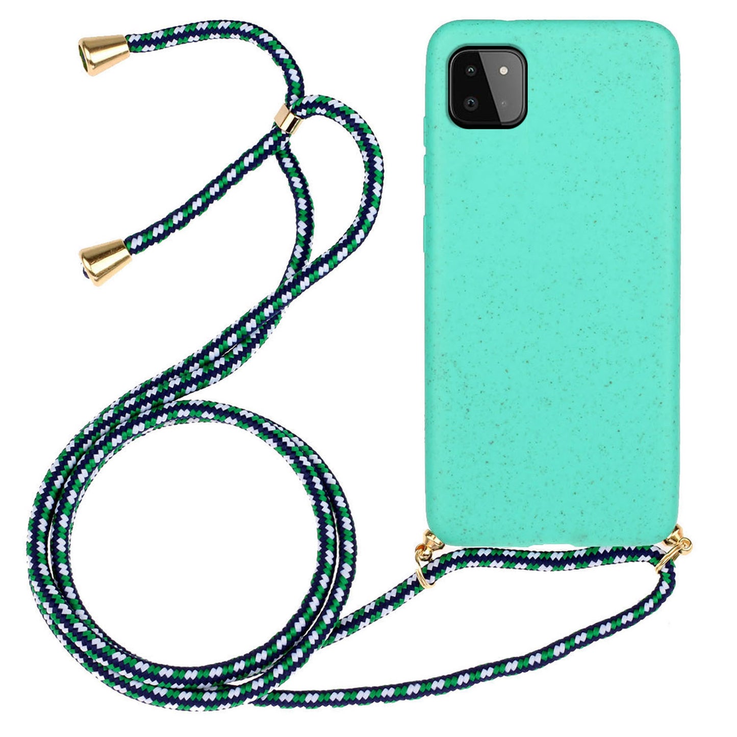 for Samsung Galaxy A22 5G (EU Version) Biodegradable Wheat Straw+TPU Case Phone Cover with Lanyard - Sky Blue