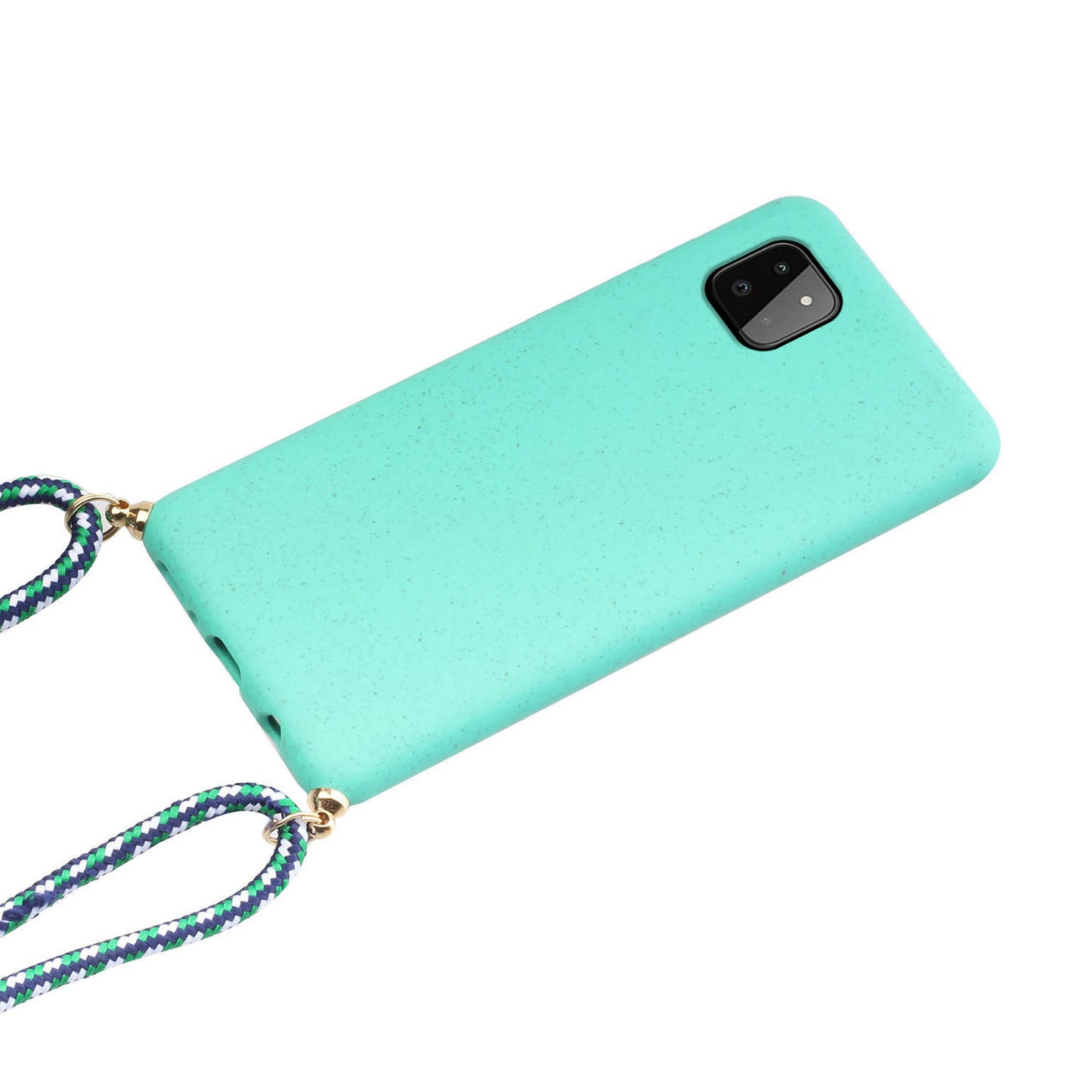 for Samsung Galaxy A22 5G (EU Version) Biodegradable Wheat Straw+TPU Case Phone Cover with Lanyard - Sky Blue