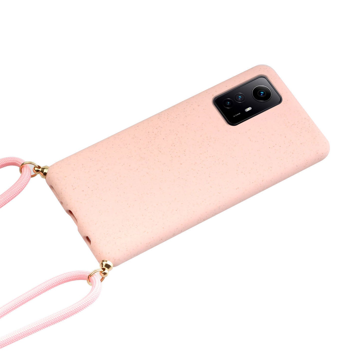 Eco-friendly Phone Case for Xiaomi Redmi Note 12S 4G , Biodegradable Wheat Straw+TPU Cover with Lanyard - Pink