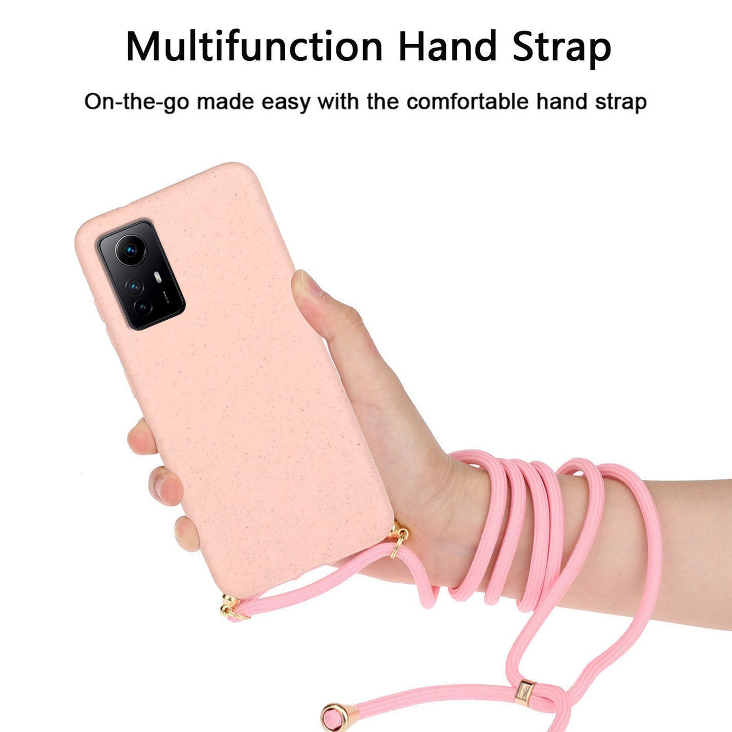 Eco-friendly Phone Case for Xiaomi Redmi Note 12S 4G , Biodegradable Wheat Straw+TPU Cover with Lanyard - Pink