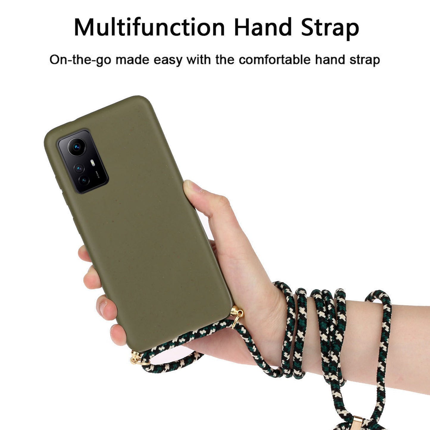 Eco-friendly Phone Case for Xiaomi Redmi Note 12S 4G , Biodegradable Wheat Straw+TPU Cover with Lanyard - Army Green