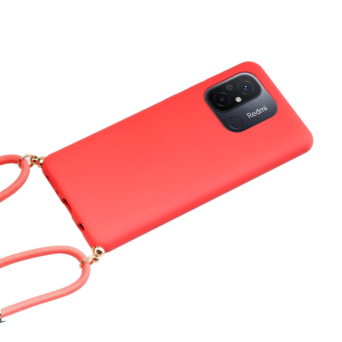 Uniqkart for Xiaomi Redmi 12C 4G / Poco C55 4G Wheat Straw+TPU Case Biodegradable Phone Cover with Lanyard - Red