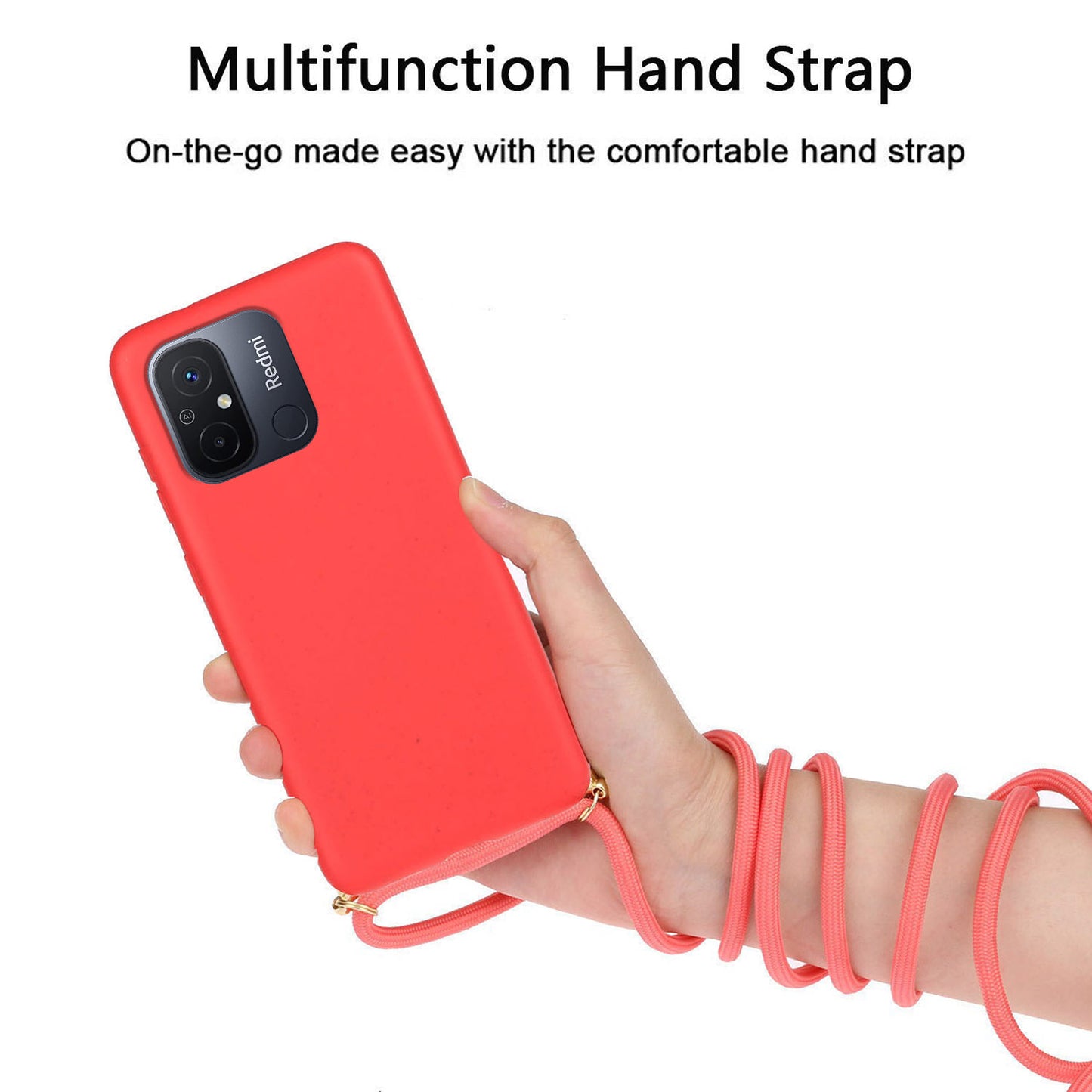 Uniqkart for Xiaomi Redmi 12C 4G / Poco C55 4G Wheat Straw+TPU Case Biodegradable Phone Cover with Lanyard - Red