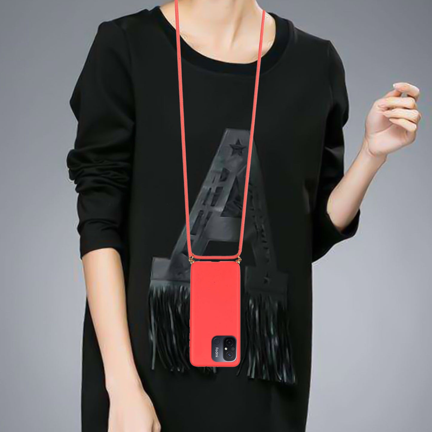 Uniqkart for Xiaomi Redmi 12C 4G / Poco C55 4G Wheat Straw+TPU Case Biodegradable Phone Cover with Lanyard - Red