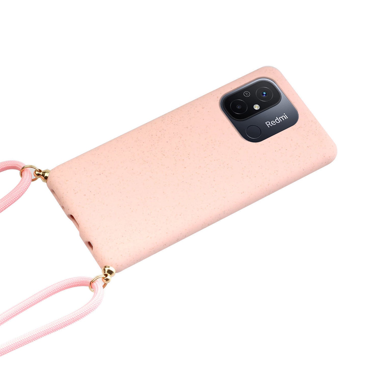Uniqkart for Xiaomi Redmi 12C 4G / Poco C55 4G Wheat Straw+TPU Case Biodegradable Phone Cover with Lanyard - Pink