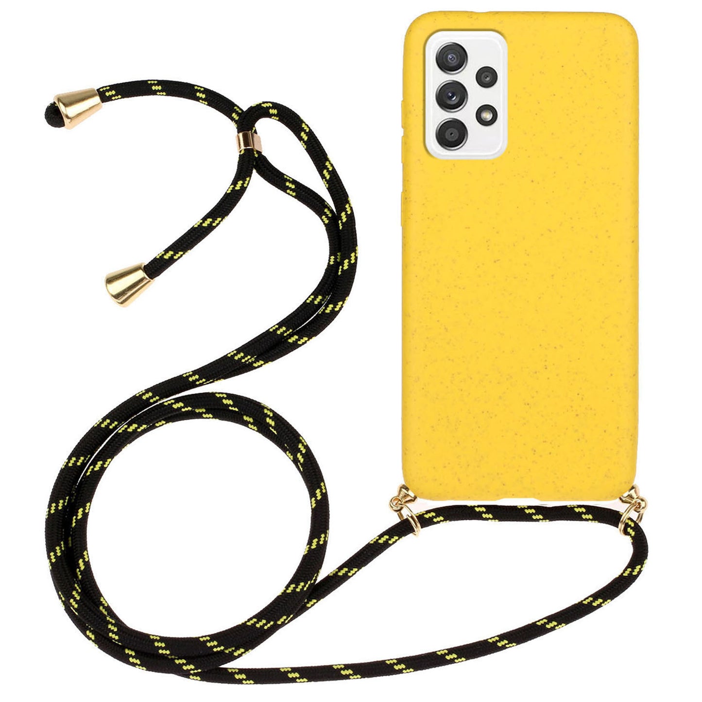 Uniqkart for Samsung Galaxy A23 4G / A23 5G (Global Version) Biodegradable Phone Case Wheat Straw+TPU Cover with Lanyard - Yellow