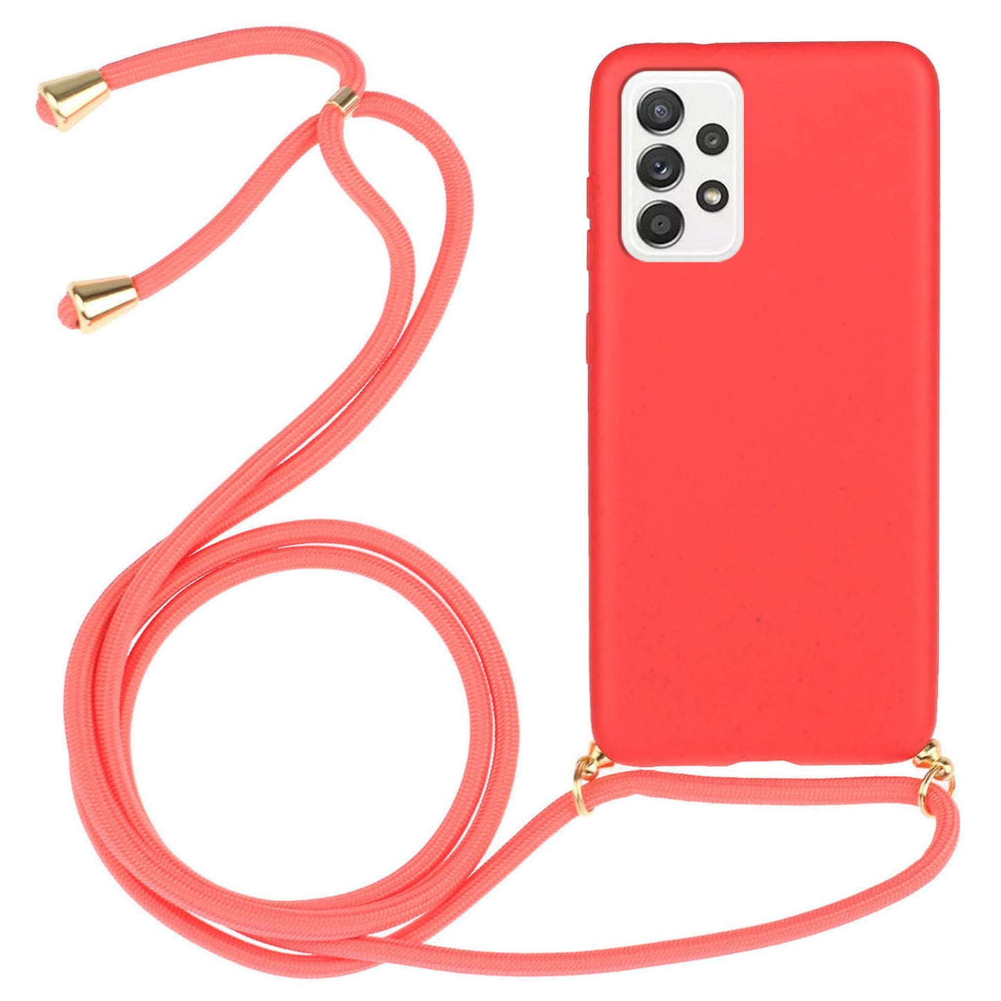 Uniqkart for Samsung Galaxy A23 4G / A23 5G (Global Version) Biodegradable Phone Case Wheat Straw+TPU Cover with Lanyard - Red