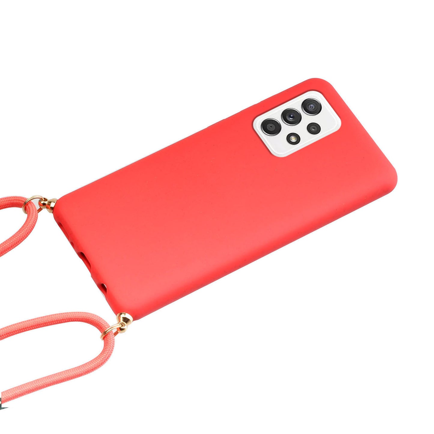 Uniqkart for Samsung Galaxy A23 4G / A23 5G (Global Version) Biodegradable Phone Case Wheat Straw+TPU Cover with Lanyard - Red
