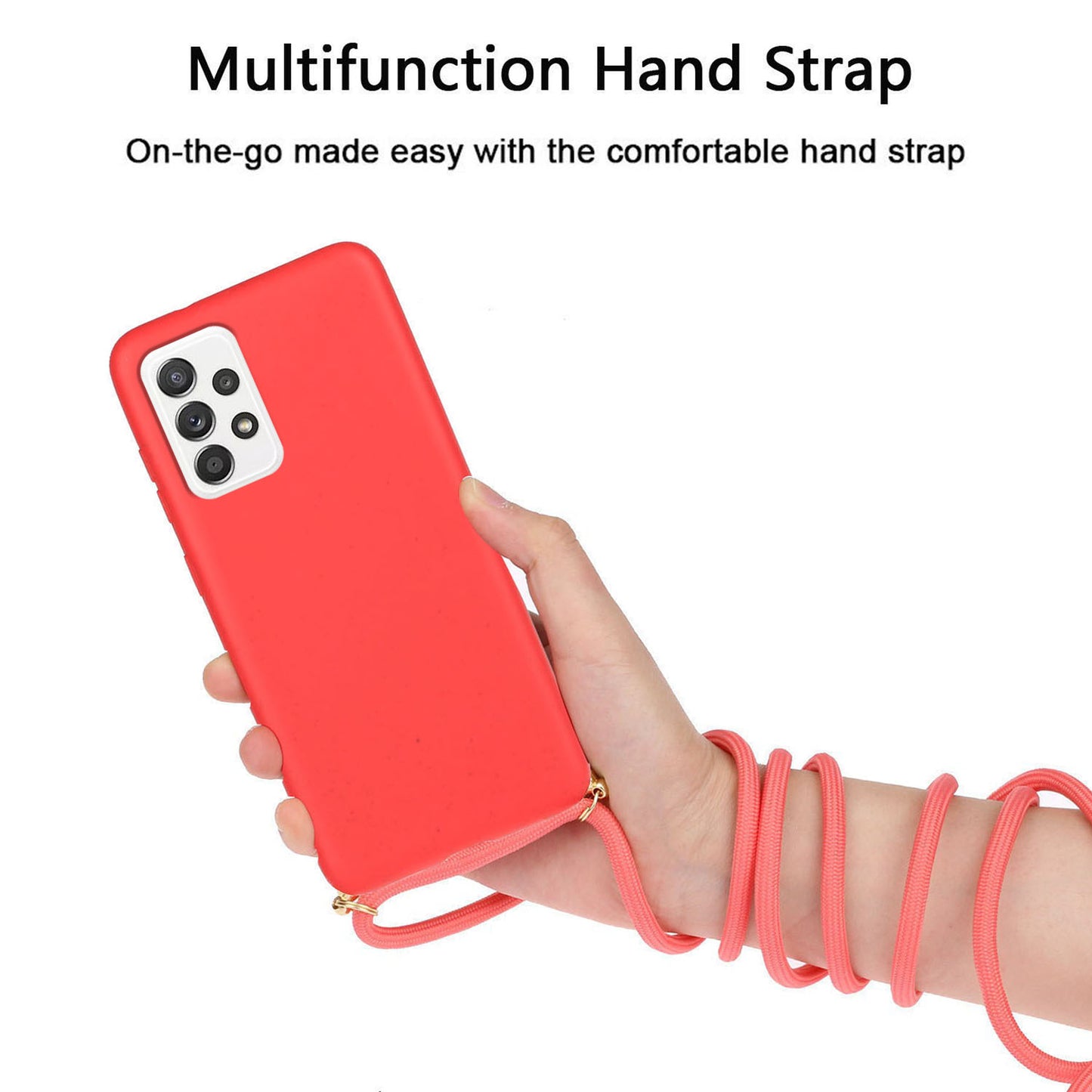 Uniqkart for Samsung Galaxy A23 4G / A23 5G (Global Version) Biodegradable Phone Case Wheat Straw+TPU Cover with Lanyard - Red