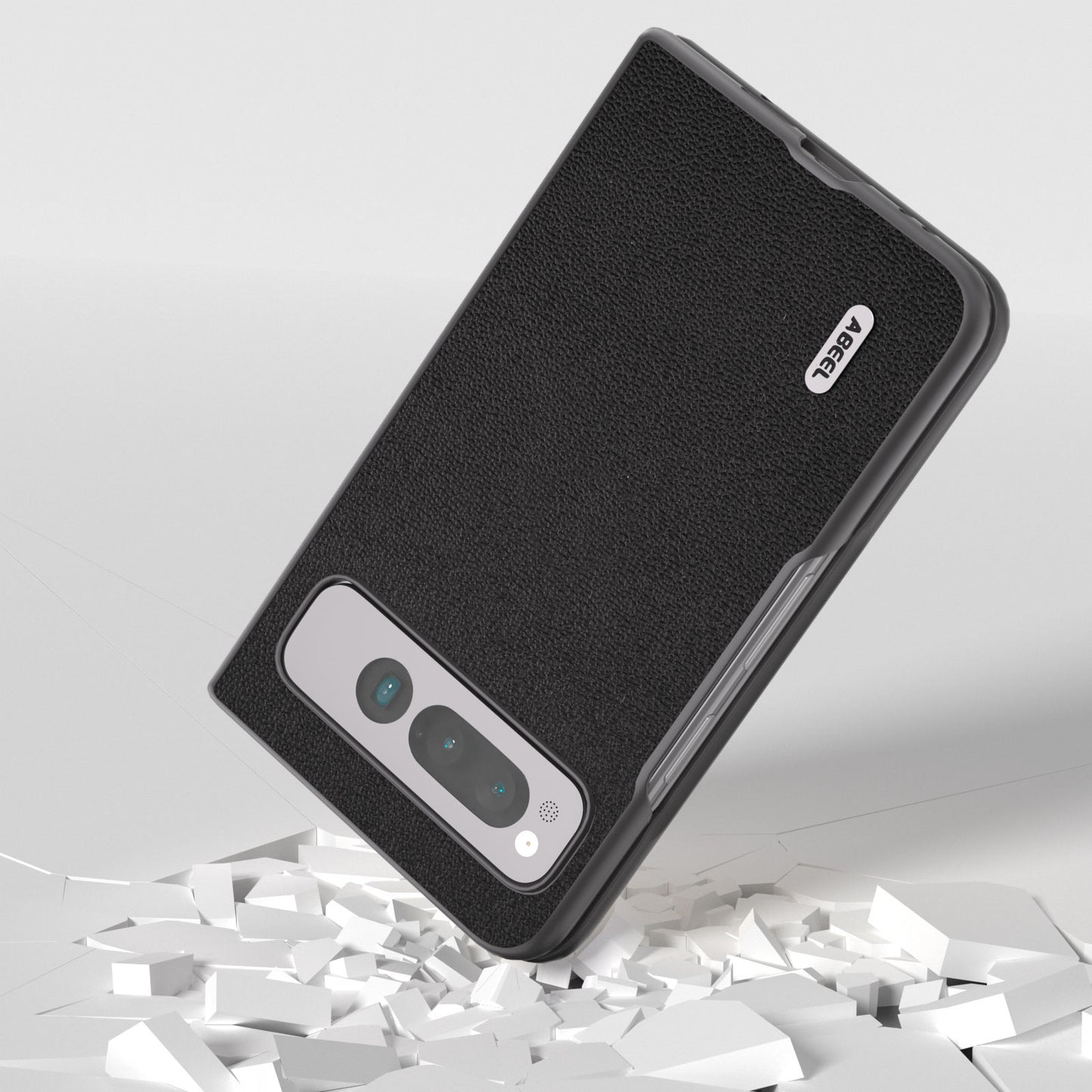 Uniqkart for Google Pixel Fold Protective Cover Genuine Cow Leather + PC Litchi Texture Phone Case - Black