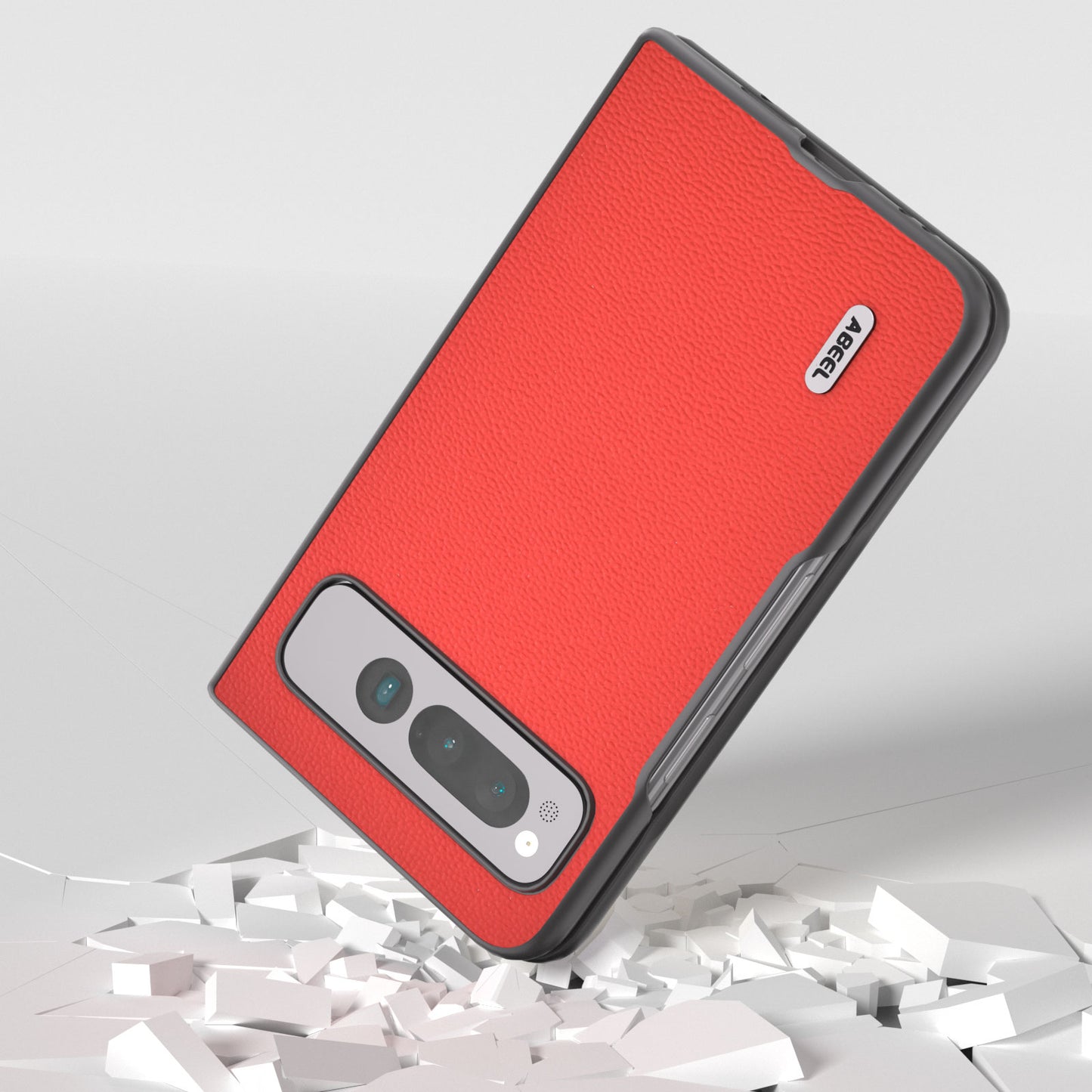 Uniqkart for Google Pixel Fold Protective Cover Genuine Cow Leather + PC Litchi Texture Phone Case - Red