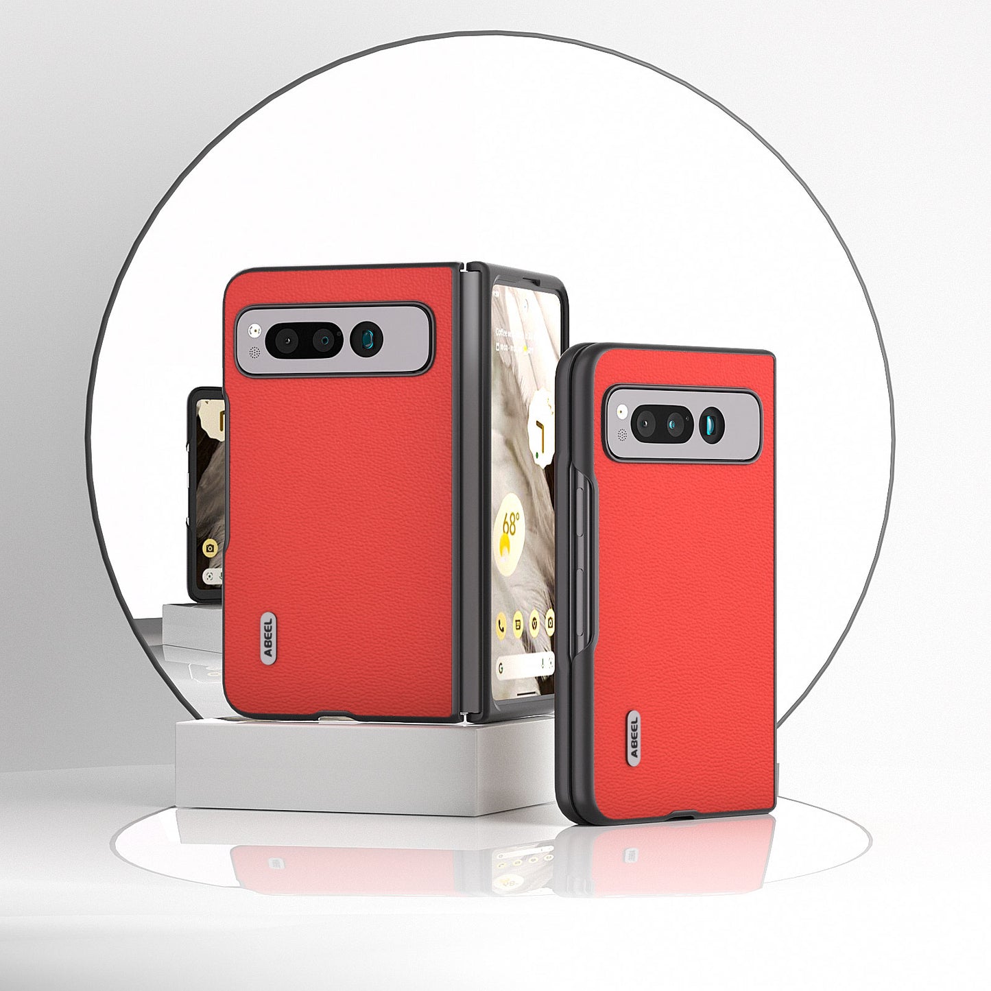 Uniqkart for Google Pixel Fold Protective Cover Genuine Cow Leather + PC Litchi Texture Phone Case - Red