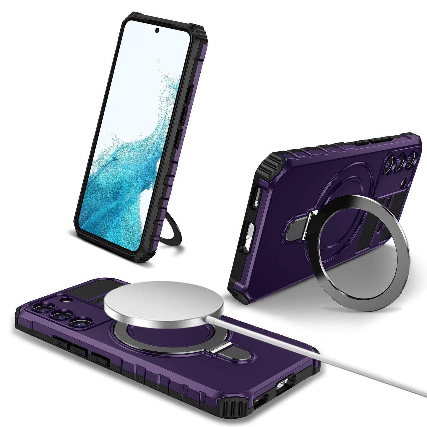 Uniqkart for Samsung Galaxy S22 5G Magnetic Case Compatible with MagSafe PC+TPU Kickstand Phone Cover - Purple