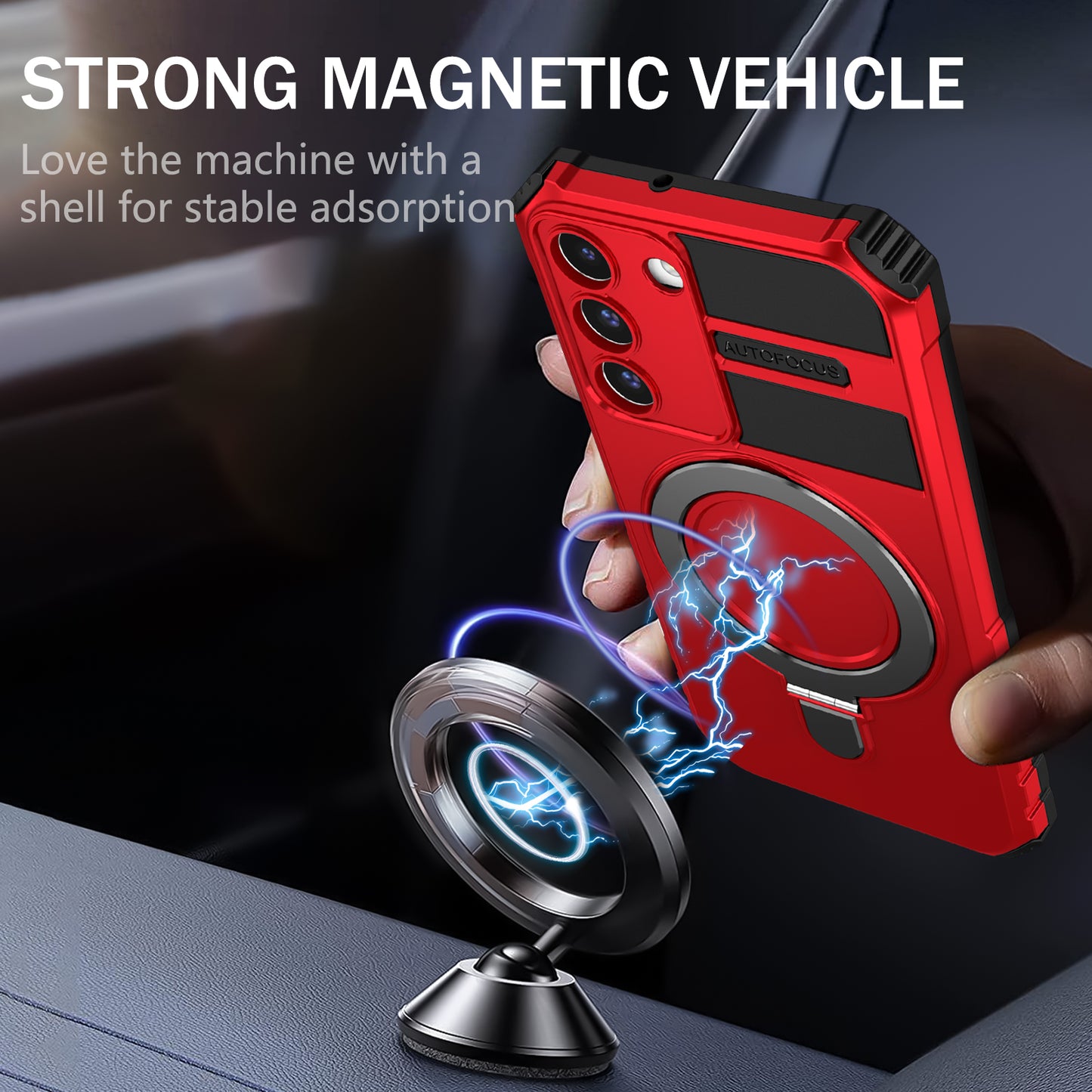 Uniqkart for Samsung Galaxy S22 5G Magnetic Case Compatible with MagSafe PC+TPU Kickstand Phone Cover - Red
