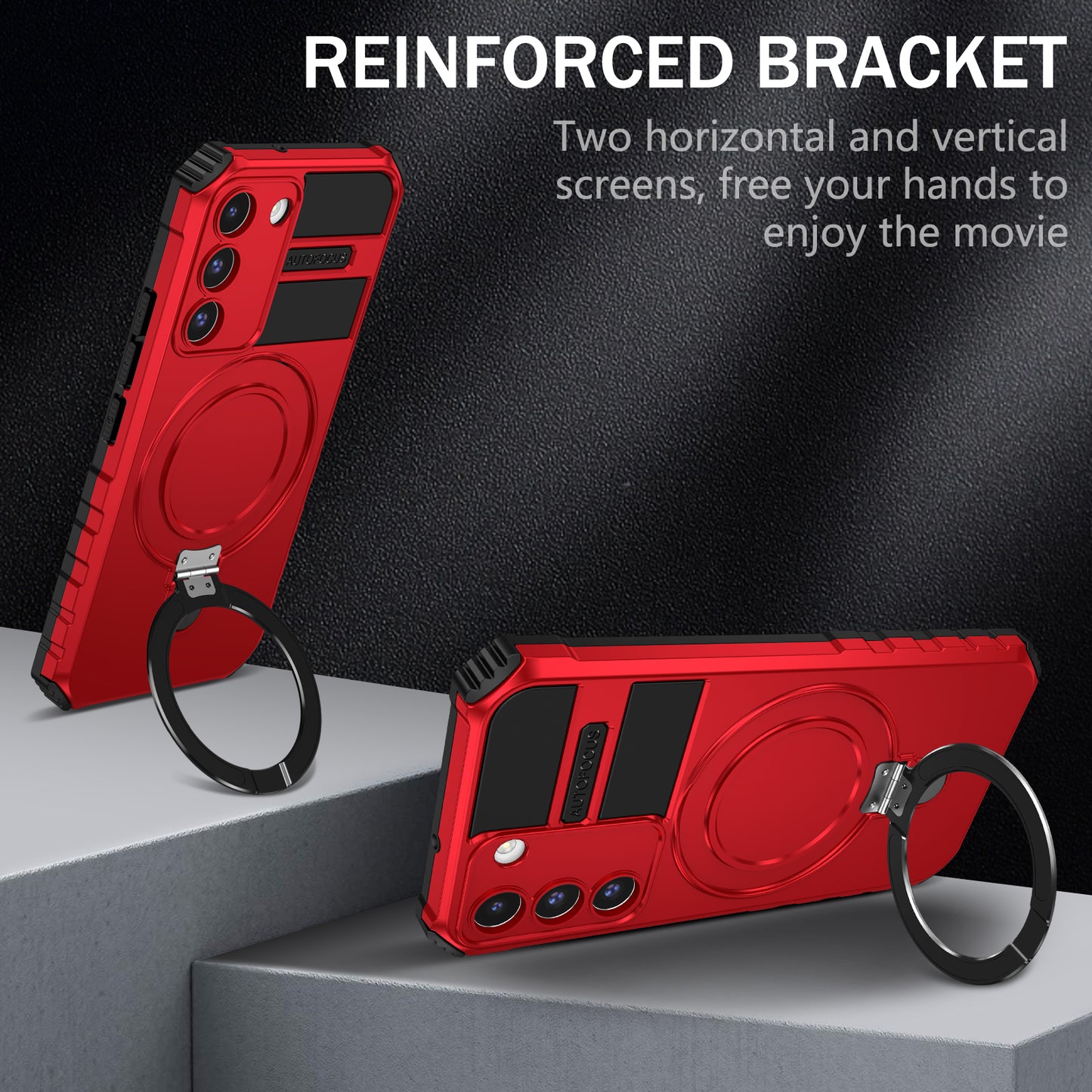Uniqkart for Samsung Galaxy S22 5G Magnetic Case Compatible with MagSafe PC+TPU Kickstand Phone Cover - Red