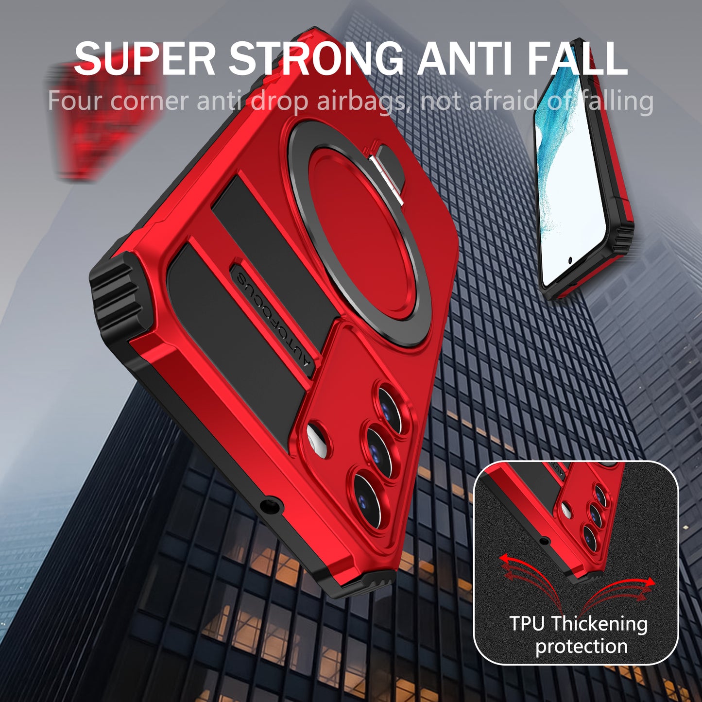 Uniqkart for Samsung Galaxy S22 5G Magnetic Case Compatible with MagSafe PC+TPU Kickstand Phone Cover - Red
