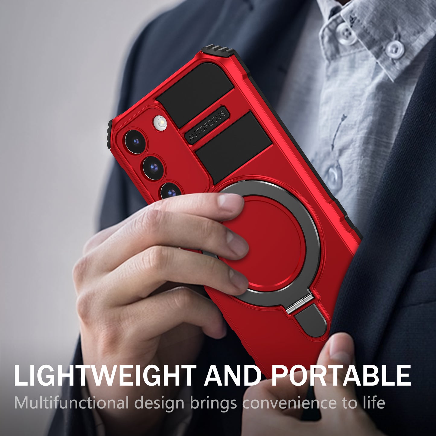 Uniqkart for Samsung Galaxy S22 5G Magnetic Case Compatible with MagSafe PC+TPU Kickstand Phone Cover - Red