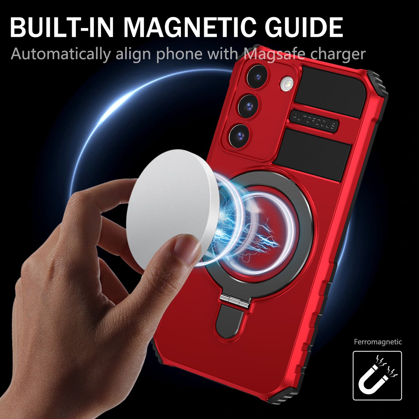 Uniqkart for Samsung Galaxy S22 5G Magnetic Case Compatible with MagSafe PC+TPU Kickstand Phone Cover - Red