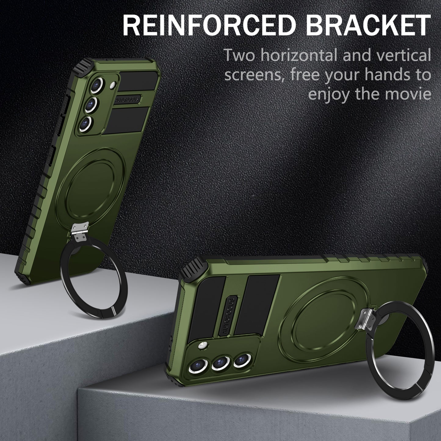 Uniqkart for Samsung Galaxy S21 5G Magnetic Kickstand Phone Case PC+TPU Hybrid Shockproof Cover - Green