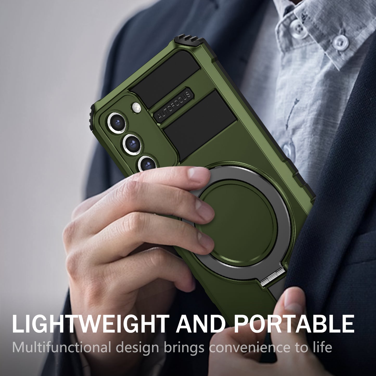 Uniqkart for Samsung Galaxy S21 5G Magnetic Kickstand Phone Case PC+TPU Hybrid Shockproof Cover - Green