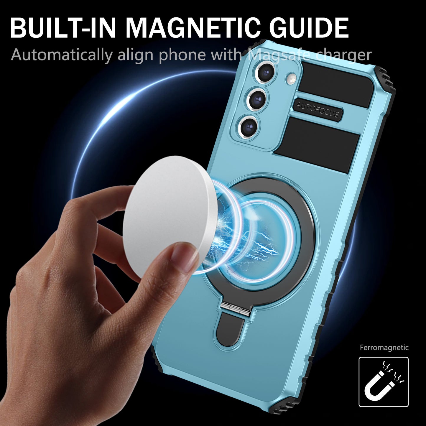 Uniqkart for Samsung Galaxy S21 5G Magnetic Kickstand Phone Case PC+TPU Hybrid Shockproof Cover - Baby Blue