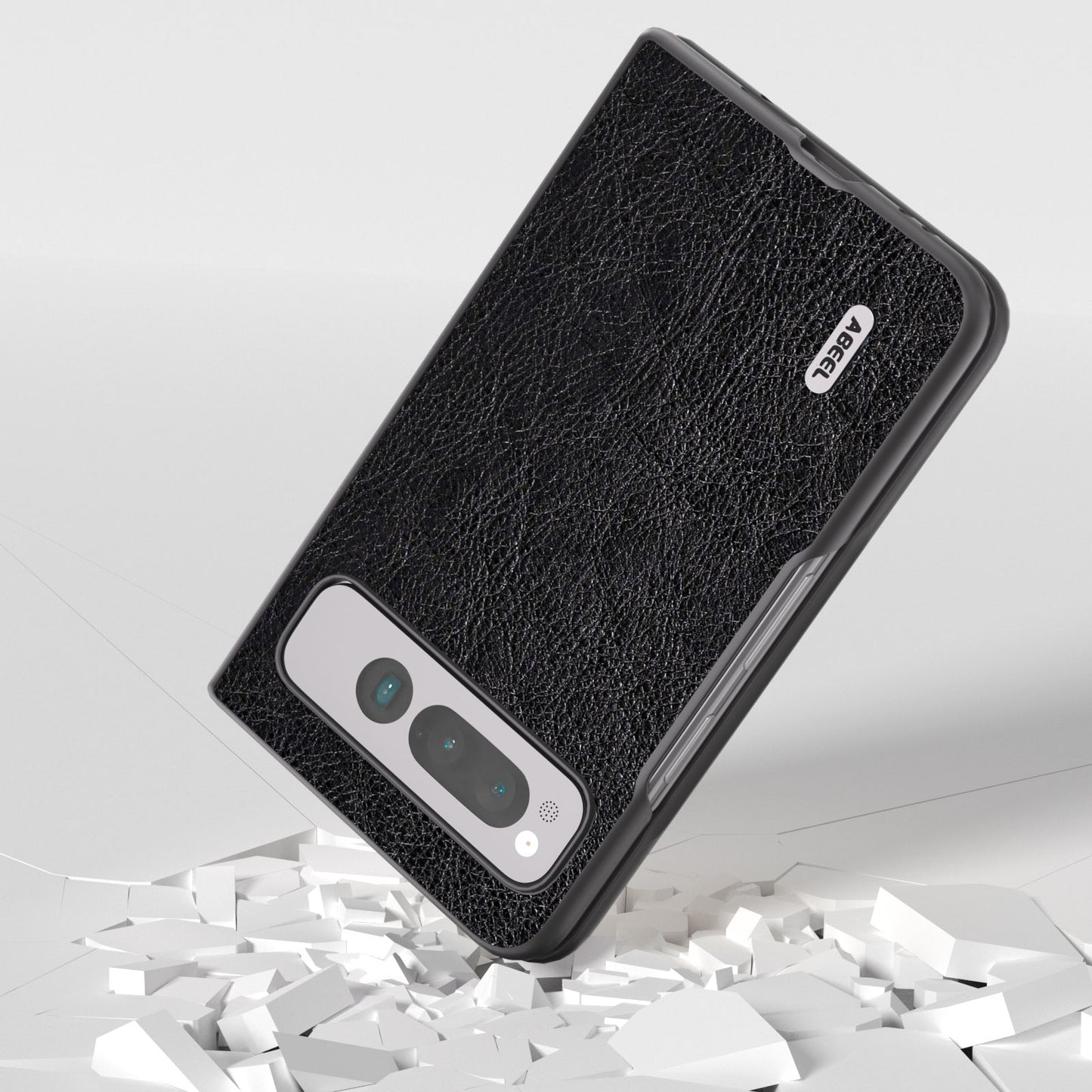 Uniqkart for Google Pixel Fold PU Leather+PC Phone Case Litchi Retro Texture Protective Cover - Black