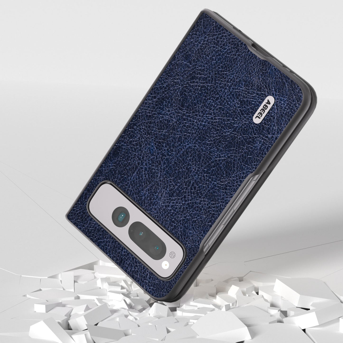 Uniqkart for Google Pixel Fold PU Leather+PC Phone Case Litchi Retro Texture Protective Cover - Blue