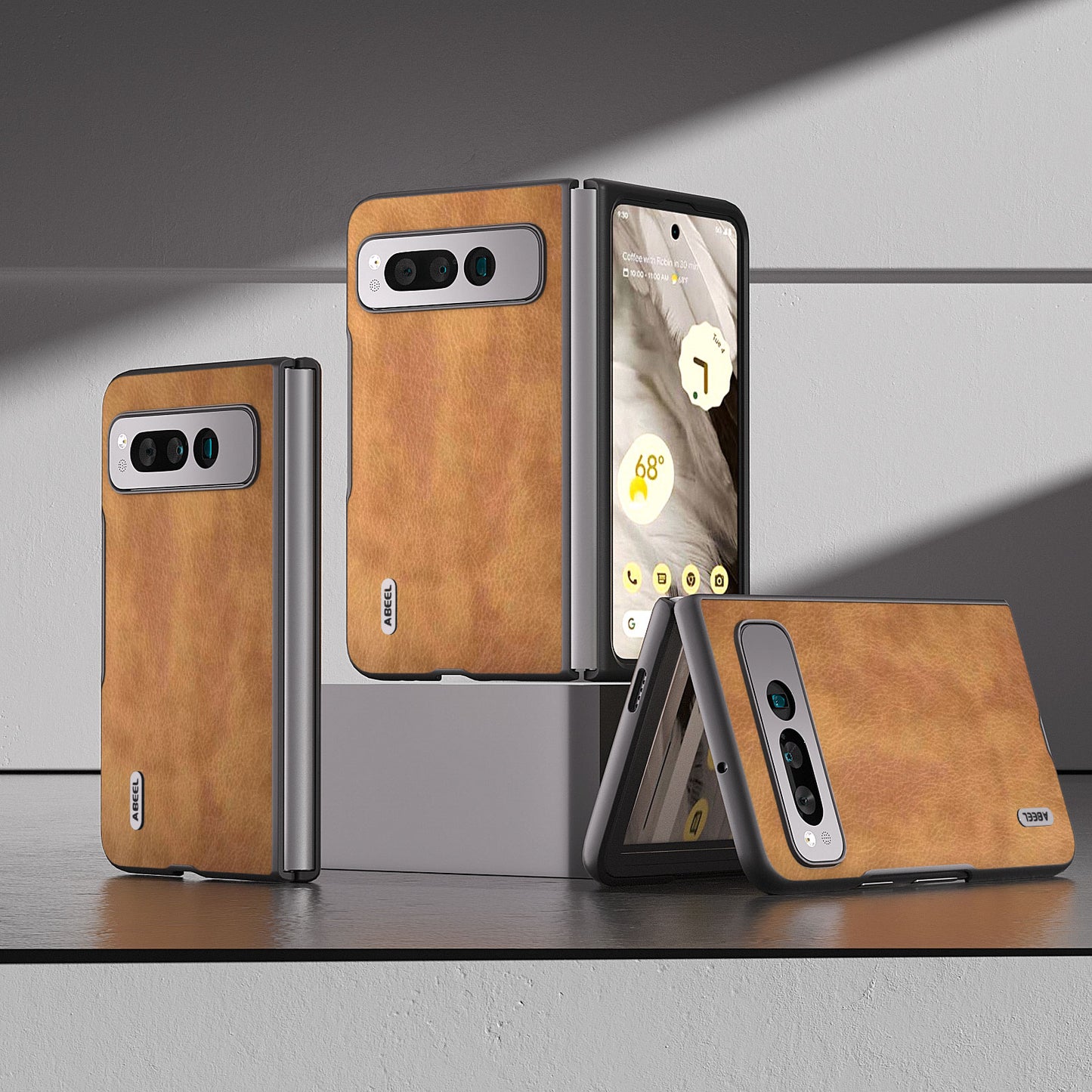 Uniqkart for Google Pixel Fold PU Leather+PC Phone Case Litchi Retro Texture Protective Cover - Brown