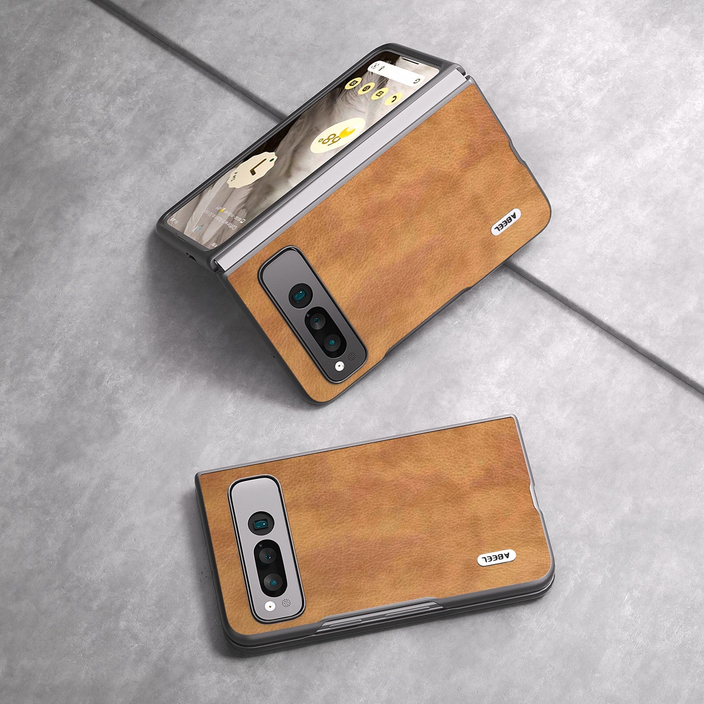 Uniqkart for Google Pixel Fold PU Leather+PC Phone Case Litchi Retro Texture Protective Cover - Brown