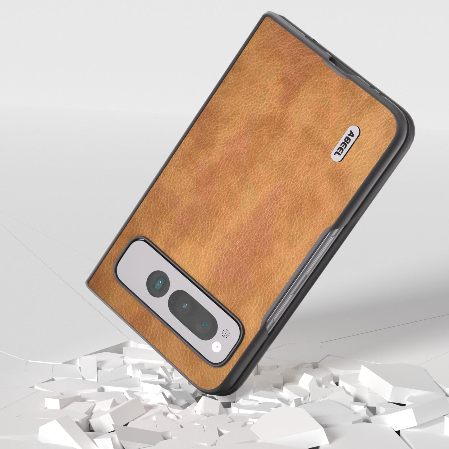 Uniqkart for Google Pixel Fold PU Leather+PC Phone Case Litchi Retro Texture Protective Cover - Brown