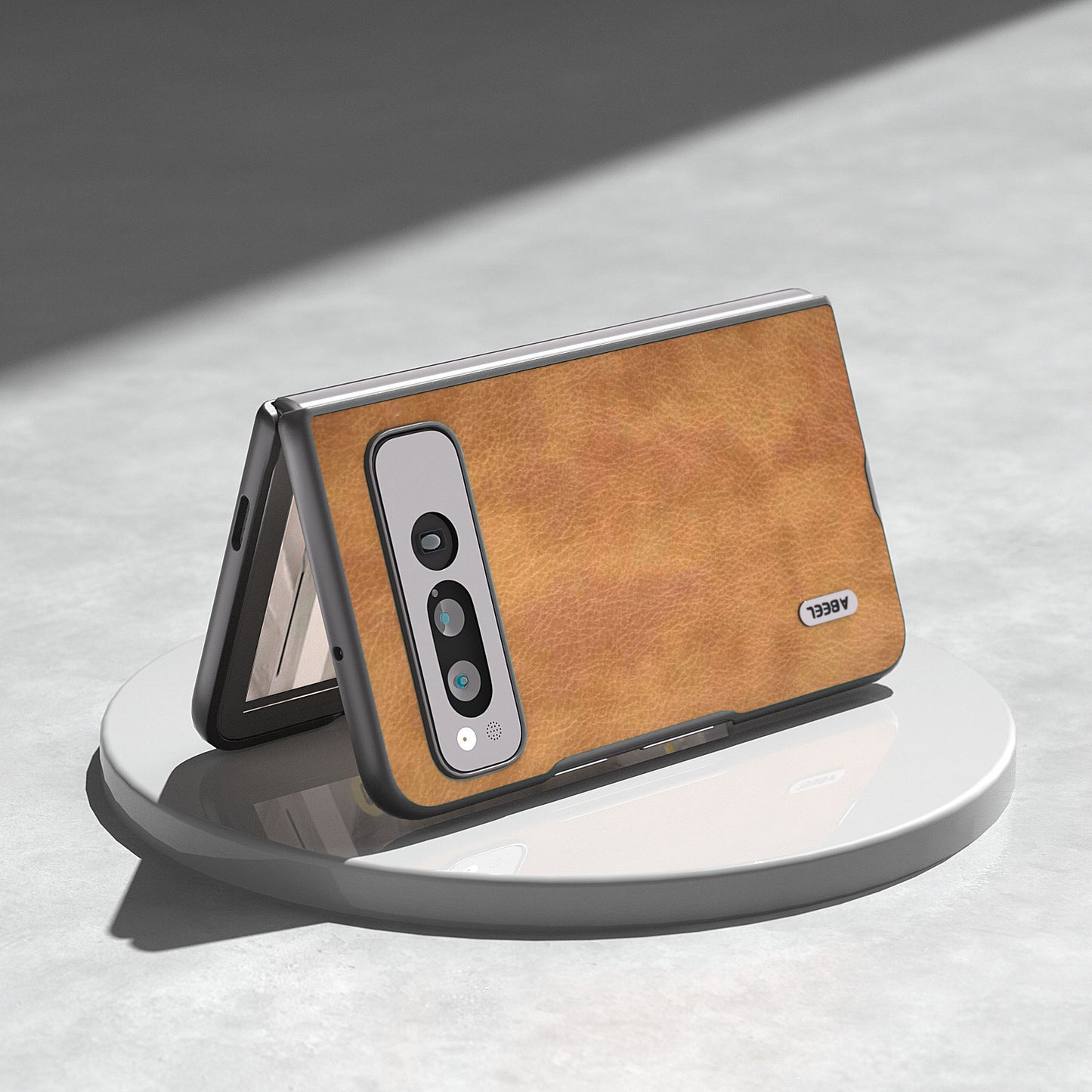 Uniqkart for Google Pixel Fold PU Leather+PC Phone Case Litchi Retro Texture Protective Cover - Brown