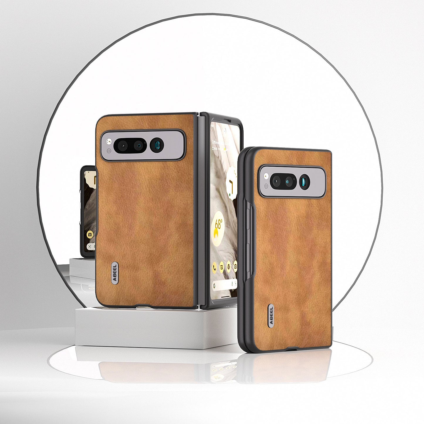 Uniqkart for Google Pixel Fold PU Leather+PC Phone Case Litchi Retro Texture Protective Cover - Brown