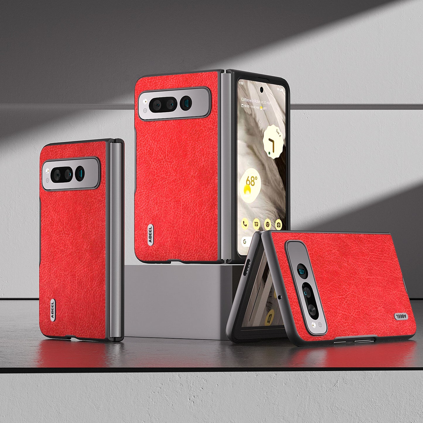 Uniqkart for Google Pixel Fold PU Leather+PC Phone Case Litchi Retro Texture Protective Cover - Red