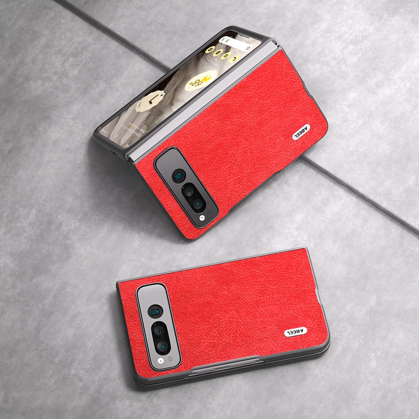 Uniqkart for Google Pixel Fold PU Leather+PC Phone Case Litchi Retro Texture Protective Cover - Red